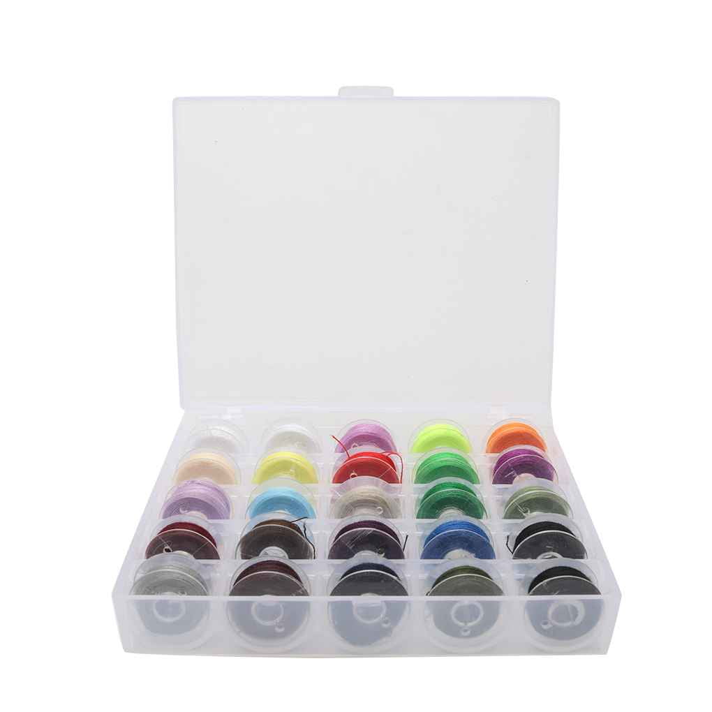 25Pcs Colorful Polyester Sewing Machine Thread and Bobbins with Plastic Case