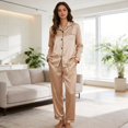 thumbnail image 3 of ZROVA Women's Satin Pajama Sets 2-Pack (4 Pieces), Long Sleeve Button Down Sleepwear & Loungewear, 3 of 10