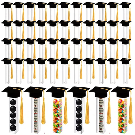 Natonhi 30 Sets 2026 Graduation Candy Tubes Jars Party Favor Gumball Container Clear Plastic Test Tubes with Mini Caps