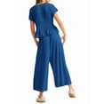 thumbnail image 3 of Women'S 2-Piece Smocked Top & Wide-Leg Pants Set-High-Waisted Lounge Outfit with Pockets Casual Boho Set Blue M, 3 of 4