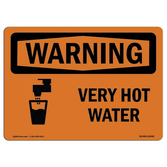 SignMission OS-WS-A-1218-L-12448 12 x 18 in. OSHA Warning Sign - Very Hot Water with Symbol
