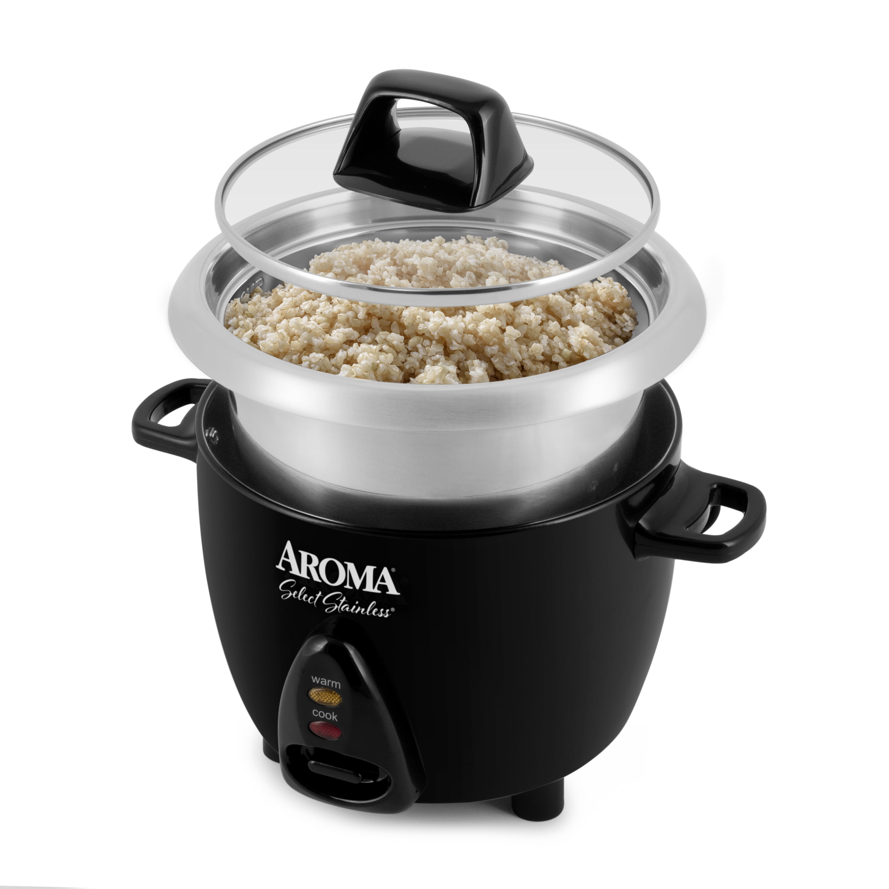 AROMA® 6-Cup (Cooked) / 1.2Qt. Select Stainless® Rice & Grain Cooker,  Black, New, ARC-753SGB