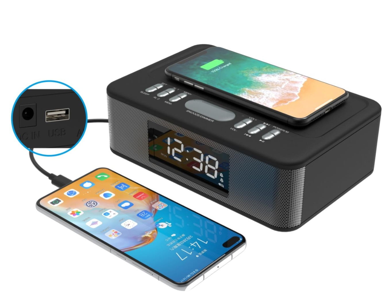 Kaito KA718 Bedside Bluetooth Alarm Clock Radio with Wireless Charger