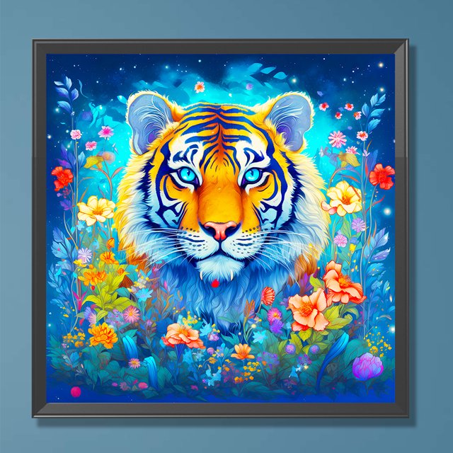 Cuadros Decorativos 5D bricolaje taladro redondo completo diamante pintura tigre decoración del hogar arte artesanal (A7602) Wdftyju de costura negro 4 estilos