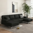 thumbnail image 4 of YYAo Upholstery U-Shaped Fabric Sofa Couch with Two Imperial Concubine Iron Feet 4 Seats for Living Room, Black, 4 of 9