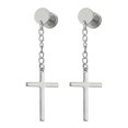 thumbnail image 1 of 2-Pack Fake Plug Earrings with Hanging Cross in Silver, 1 of 2