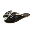 thumbnail image 4 of Mule Shoes Women Mules Beach Sandals Rhinestone Bow Flat Slippers Round Toe Fashion Slide Sandals Slip on Sandals for Street Outdoor Summer , Black 40, 4 of 8
