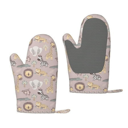 

Lukts Safari Animals for Silicone Anti-Scalding Gloves Kitchen Lanyard Gloves for Grilling Baking Cooking