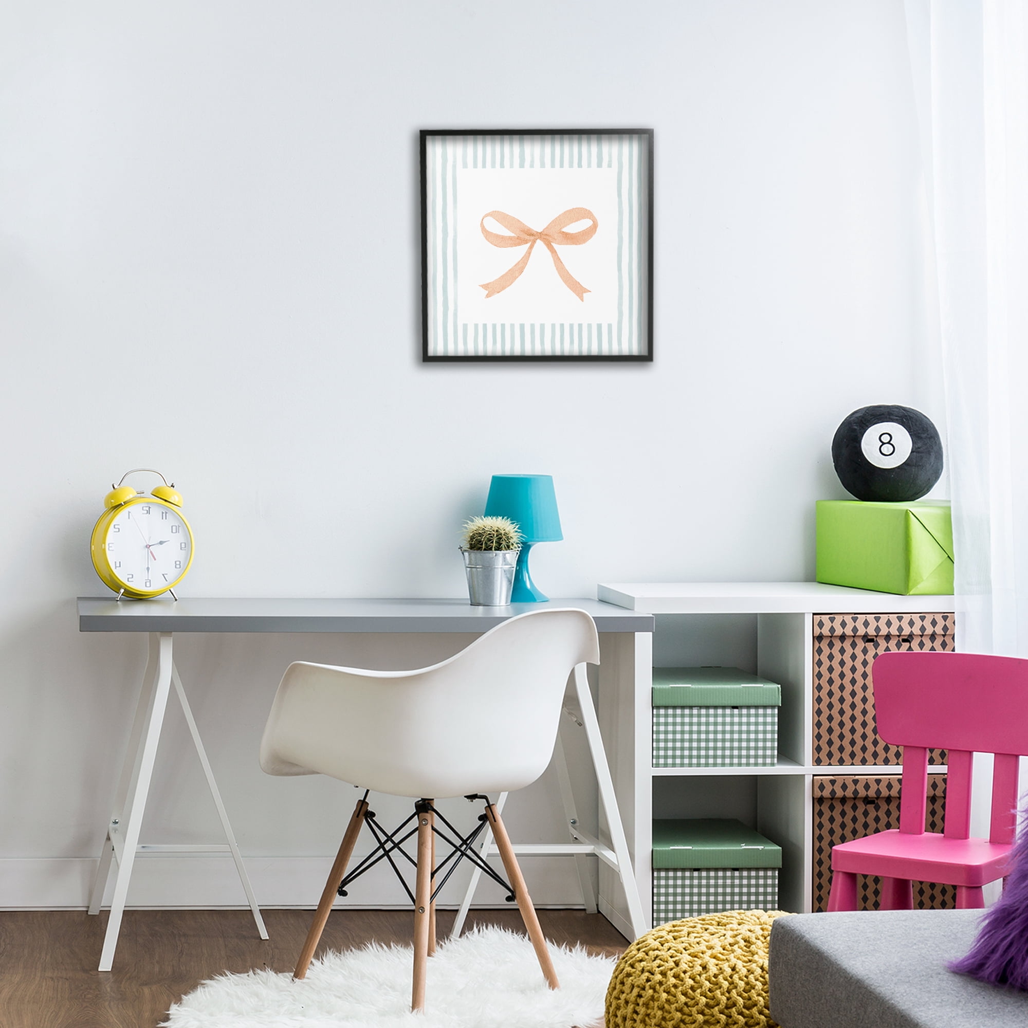 Stupell Industries Orange Bow with Stripe Border Black Framed Giclee Art, design by Patricia Pinto