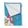 thumbnail image 2 of Birthday Soft Flannel Fleece Throw Blanket, Wavy Blue Colored Backdrop with Greeting Text Party Hats Best Wishes, Cozy Plush for Indoor and Outdoor Use, 50" x 70", Multicolor, by Ambesonne, 2 of 5