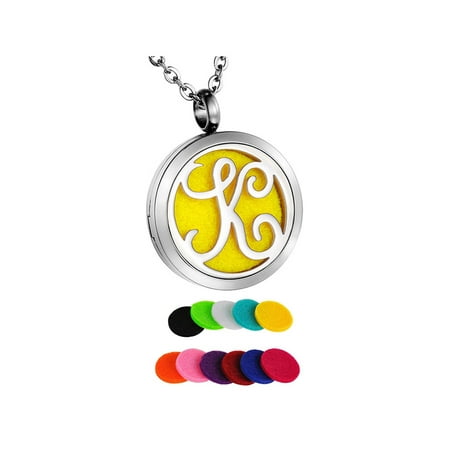 Monogrammed Jewelry - Monogram K Perfume Essential Oil Diffuser Necklace Locket Aromatherapy