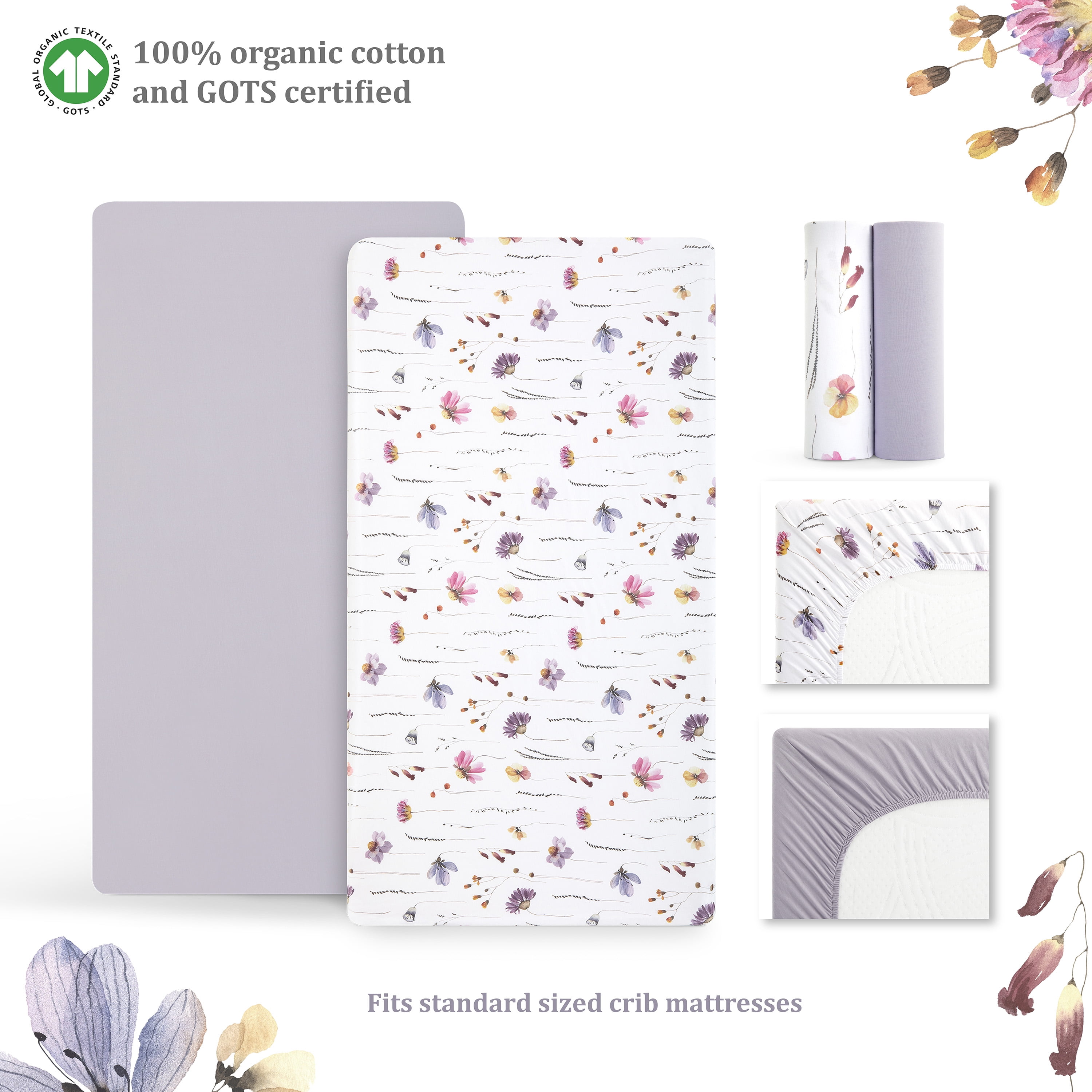 Evolur Be Wild Collection ( 2pc Sheet Set ), Dusty Light Purple & Flower Print