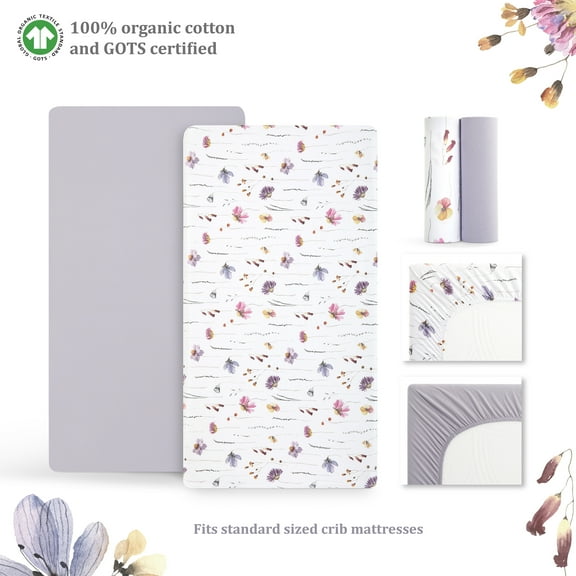 Evolur Be Wild Collection ( 2pc Sheet Set ), Dusty Light Purple & Flower Print