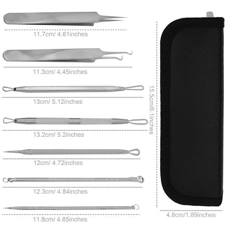 Reactionnx Blackhead Remover Removal Tool, Stainless Steel Pimple Popper Tool Black, 7 in Blackheads Splinter Remover Removal