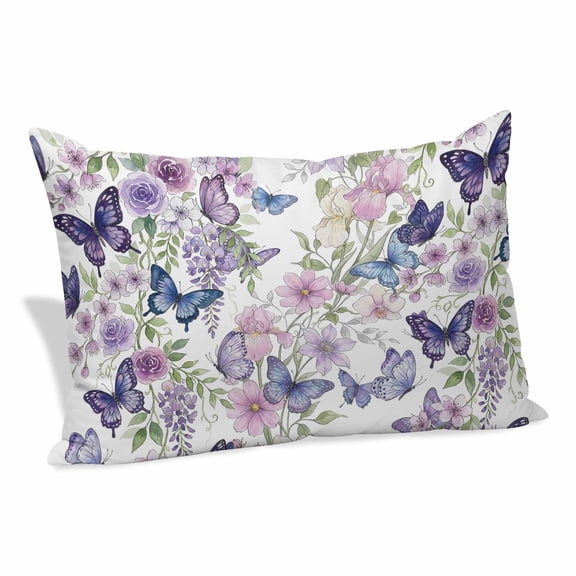 Pink Flowers Pillow Covers 24"x36", Spring Floral Purple Butterflies Watercolor Soft Brushed Microfiber Breathable Throw Pillow Covers, Decorative Pillowcase with Zipper for Couch Sofa Bedroom