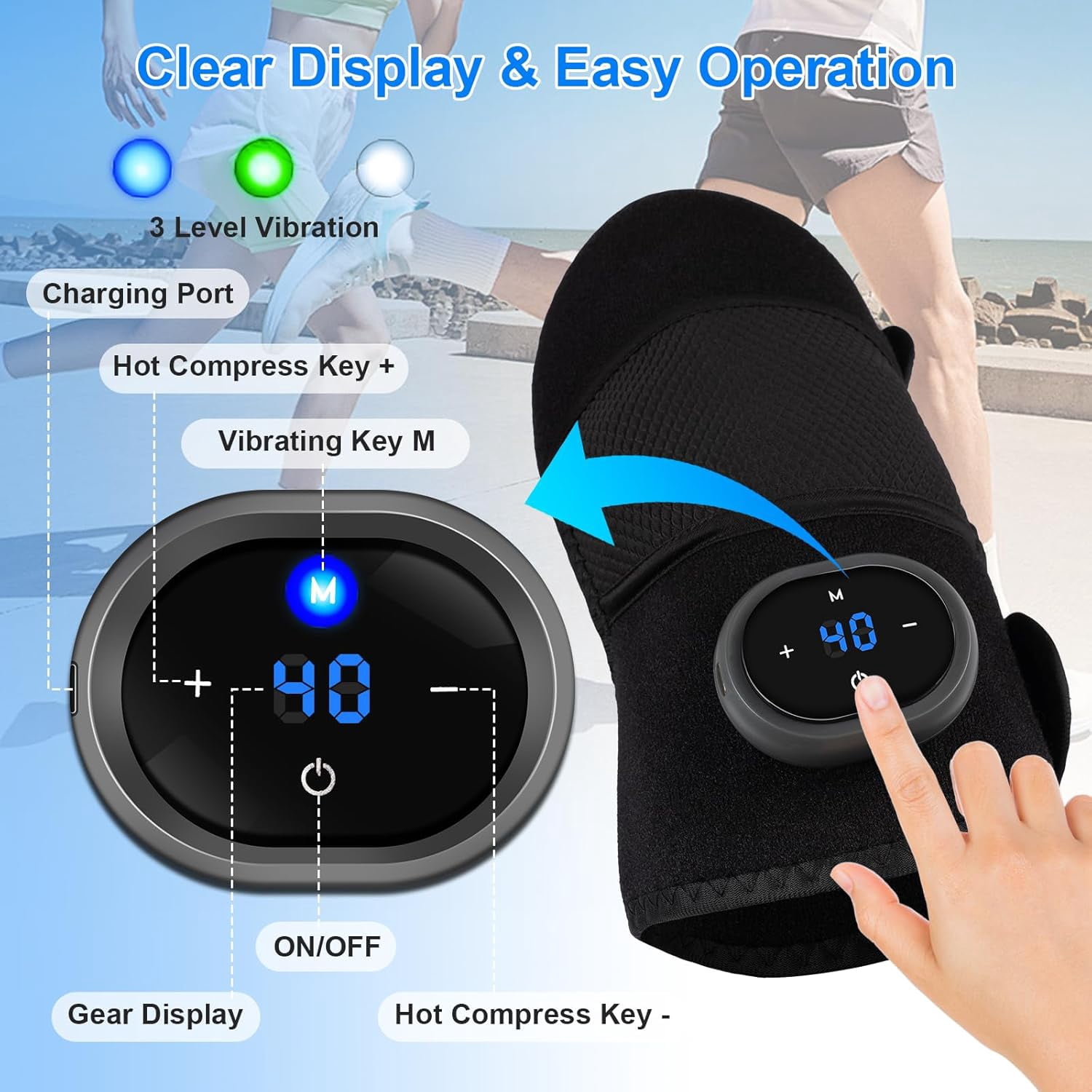 Knee Massager with Heat and Vibration Massage, Knee Brace Pain Relief for Joints Elbow Shoulder Ligament and Muscles Injuries, Two Adjustable Straps, Suit for Family Home