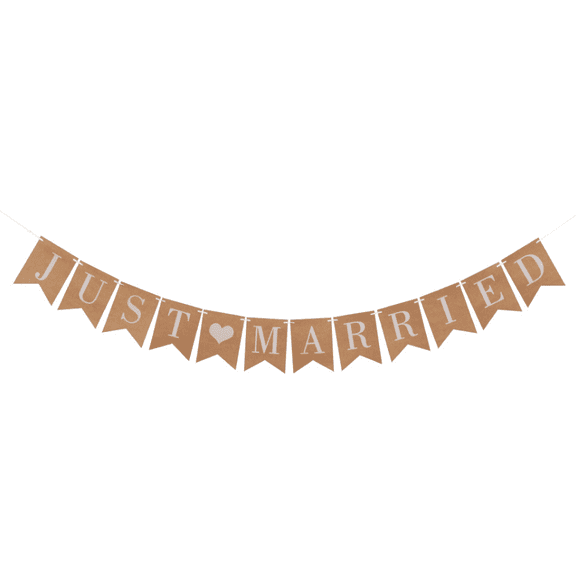 Just Married Kraft Paper Bunting Banner, Rustic Wedding Party Decoration, Brown with White Heart