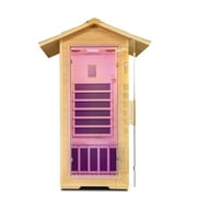 1 Person Outdoor Far Infrared SaunaCanadian Hemlock Wood Home Indoor Sauna 1400W Dry Sauna Personal Room with Bluetooth Speakers, LED Lamp, Clothing Hook Up and Cup Holder
