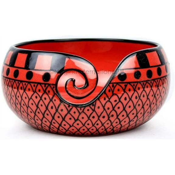 Nagina International Ceramic Attractively Hand Painted Gorgeous Stoneware Yarn Ball Storage Bowl With Innovative Dispensing Curl | Knitting & Crochet Accessions (Large, Tomato Grill)