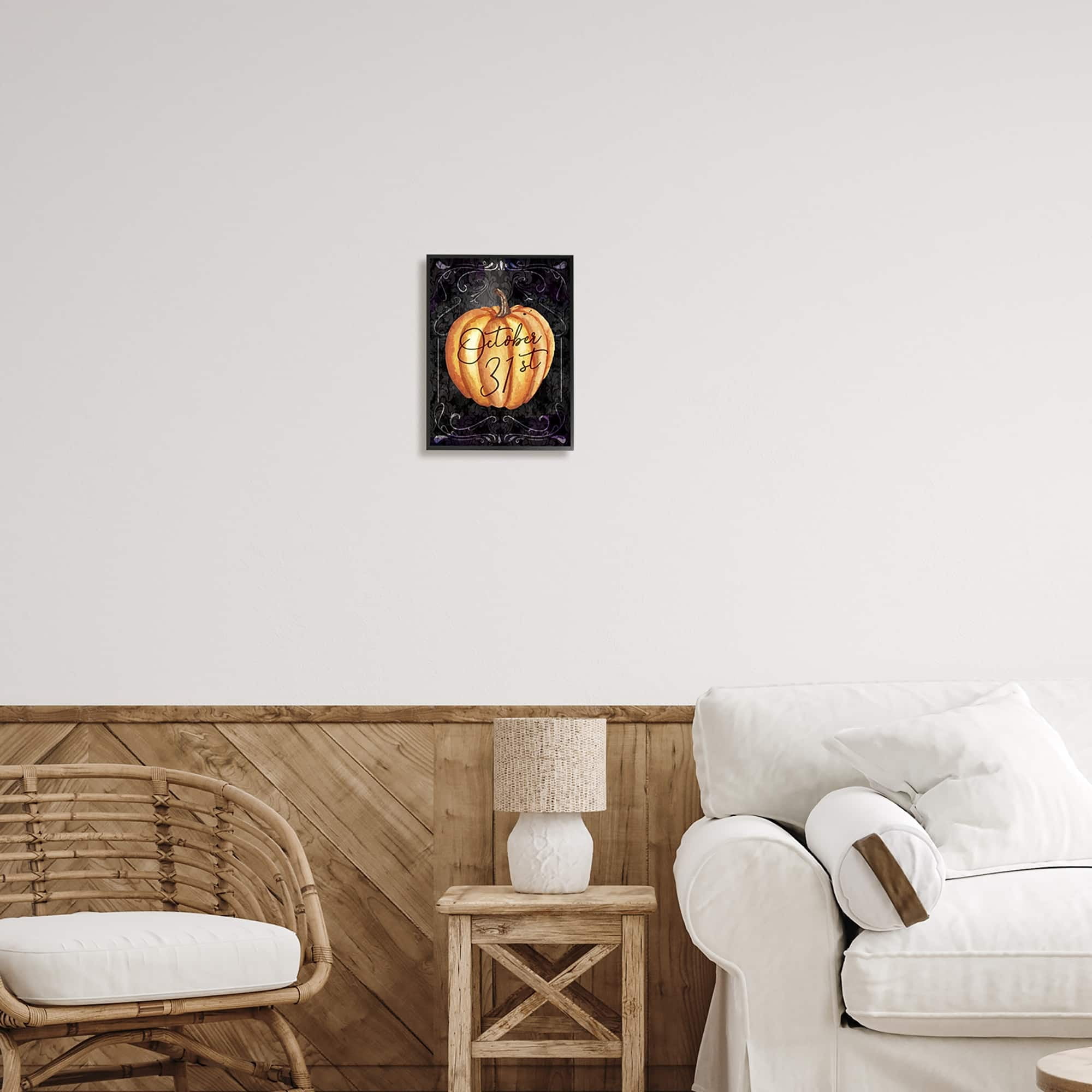 Stupell Industries October 31st Halloween Pumpkin Holiday Painting Black Framed Art Print Wall Art