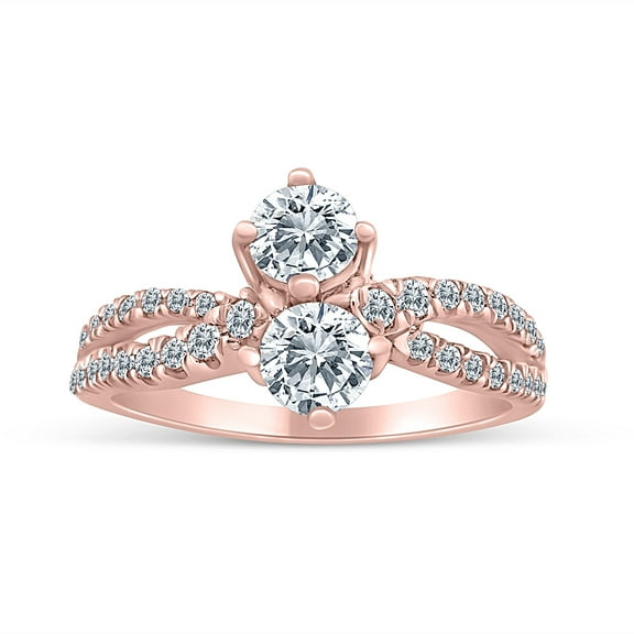 3/4ctw Diamond Two Stone Ring in 10k Rose Gold (G-H, I2-I3, 3/4ctw)
