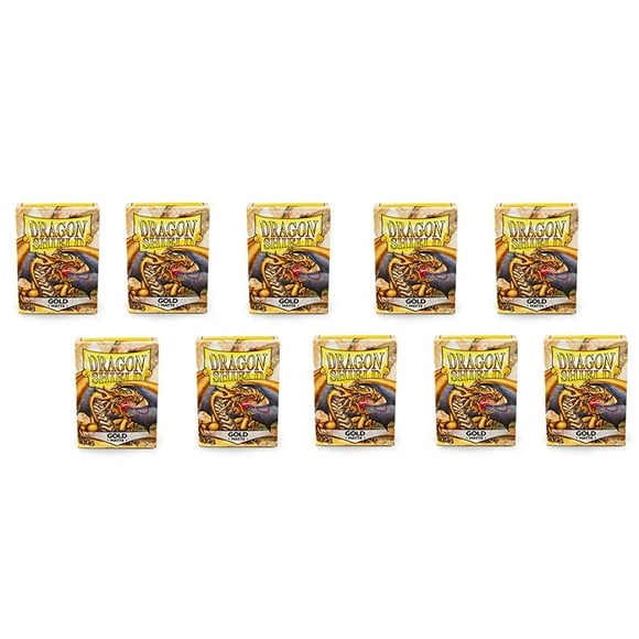 10 Packs Dragon Shield Matte Gold Standard Size 100 ct Card Sleeves Display Case