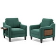 thumbnail image 4 of EOP Modern Comfy Armchairs Set of 2, Linen Fabric Accent Chairs with 2 Side Pockets, Living Room Chairs with Foldable Table, Upholstered Reading Chairs for Bedroom, Green, 4 of 9