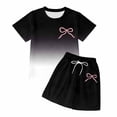 thumbnail image 5 of Byoo Toddler Girl Bow Graphic Tracksuit Short Sleeve T Shirt Shorts Gradient Loose Fit Sweatsuit, 5 of 5