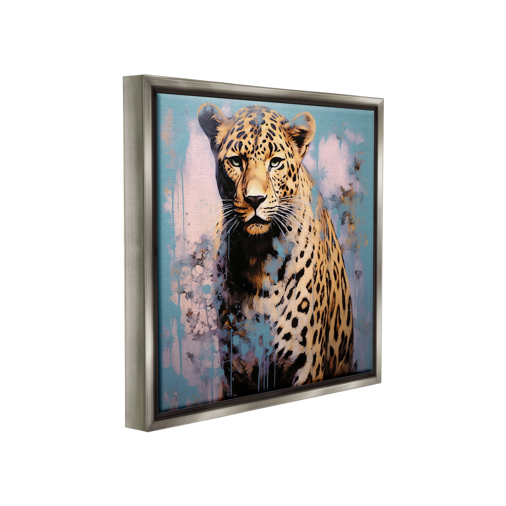 Stupell Industries Cheetah & Abstract Hues Animals & Insects Painting Gray Floater Framed Canvas Art Print Wall Art, 25 x 25