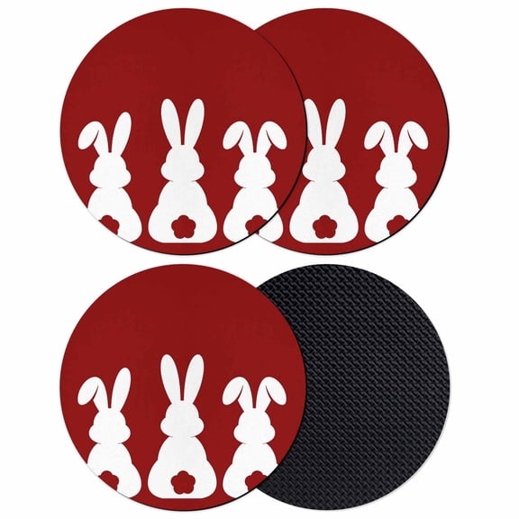 Easter Bunny Coasters Set of 4, Absorbent Coasters for Drinks, Cute Rabbit Family Vintage Red Abstract Coaster for Desk Coffee Table Protection, Home Decor House Warming Gifts 4"