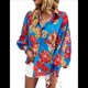 thumbnail image 2 of Blusa con Estampado Floral para Mujer, Larga, Botones, Informal, Elegante, Azul, Talla M, 2 of 10