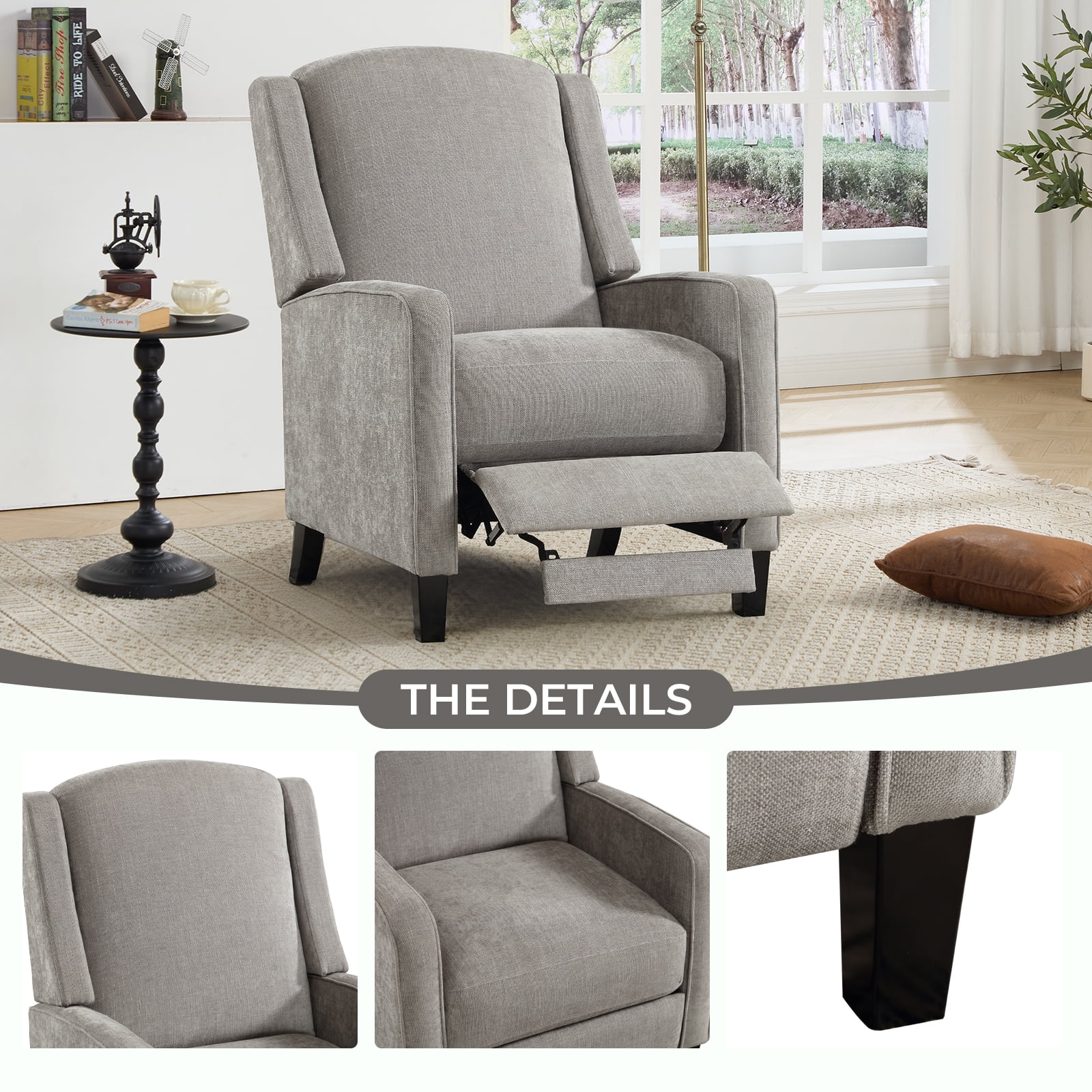 Bonzy Home Recliner Chair Push Back Upholstered Wingback Fabric Home Theater Single Sofa for Living Room,Gray