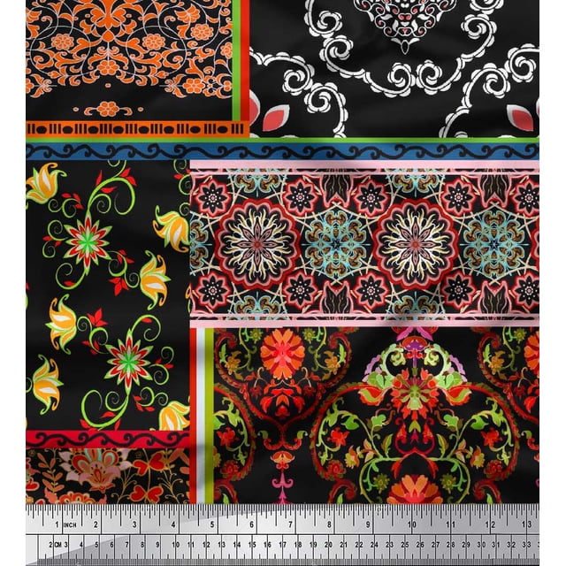 Soimoi Modal Satin Fabric Floral & Damask Patchwork Printed Fabric 1 Yard 42 Inch Wide