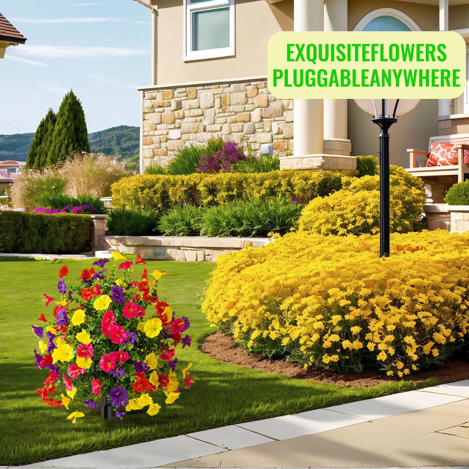 Artificial Flowers for Outdoors With Stakes,Artificial Flowers with Ground Stakes,Artificial Flowers Easy to Set up Garden Stake(A)