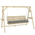 thumbnail image 2 of Outsunny 3 Seat Wooden Porch Swing with Stand, Patio Swing Chair with Cushion, Natural Wood, 2 of 9