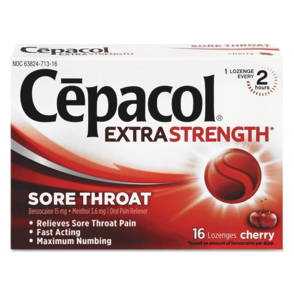 Exta Strength Sore Throat Lozenge, Cherry, 16/box, 24 Boxes/carton
