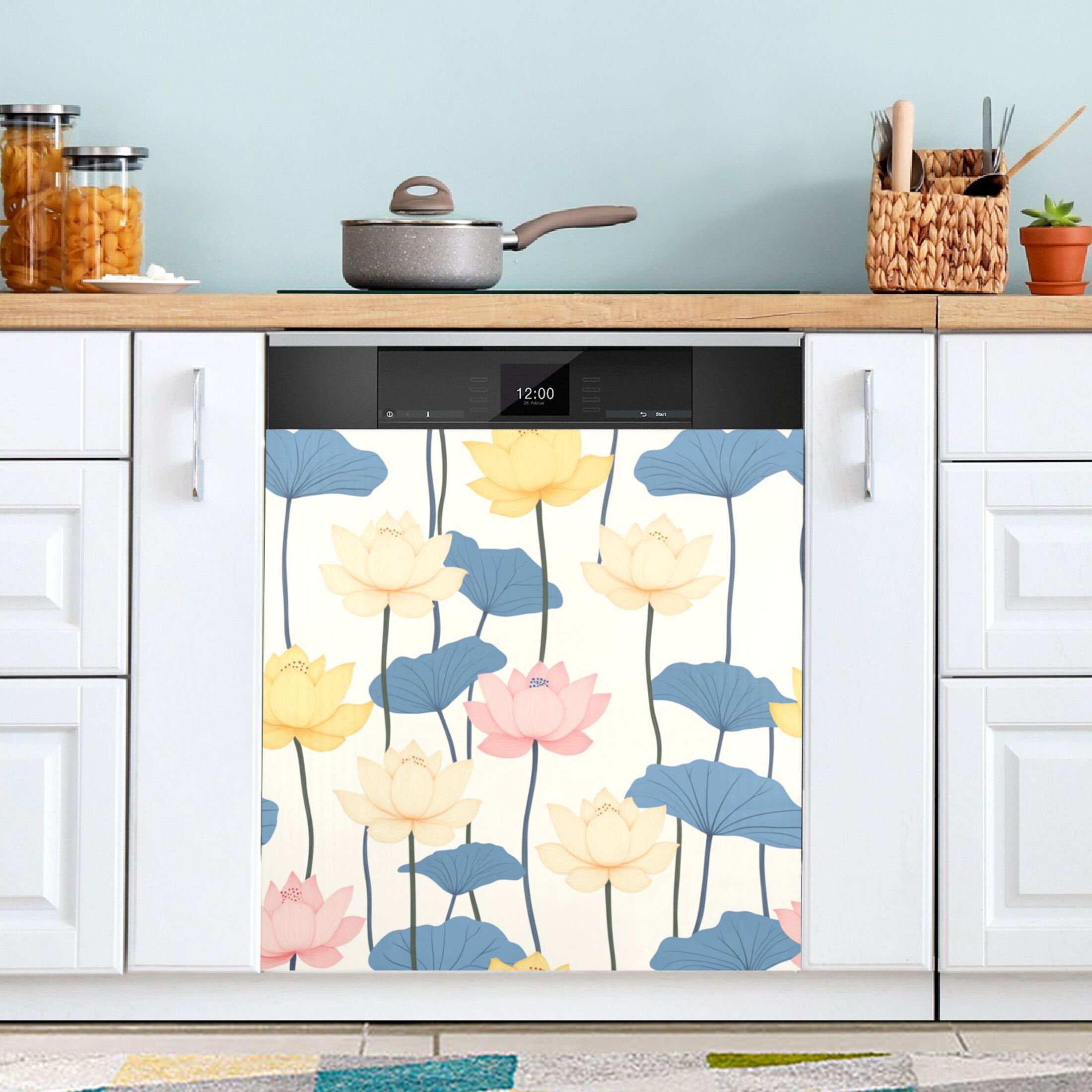 Dishwasher Magnetic Sticker 23x26 Inch Refrigerator Magnetic Sticker Washing Machine Magnetic Sticker Kitchen Panel Magnetic Sticker Home Decor Colorful Lotus Pattern