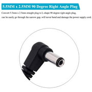Fancasee (2-Pack 10 Inch) 5.5mm x 2.5mm DC Power Extension Cable 90 Degree Right Angle Male to Female Plug Jack