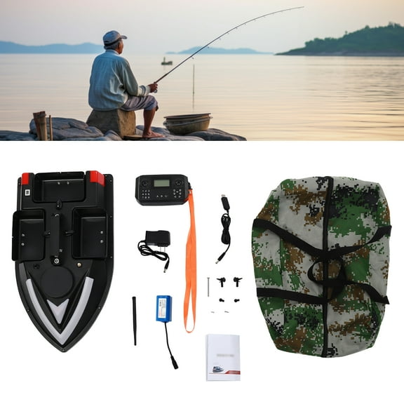 Dwellnix Fishing Bait Boat with Dual Motors, LED Lights, 5200mAh Battery, Remote Control, 3 Bait Boxes, and High Wind Resistance