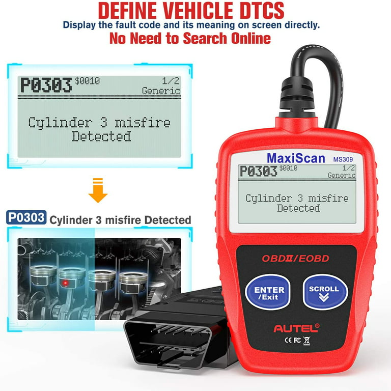 Autel OBD2 Scanner MaxiScan MS309 Car Check Engine Code Reader, Check  Emission Monitor Status, 2024 Newest CAN Diagnostic Scan Tool for All OBD  II