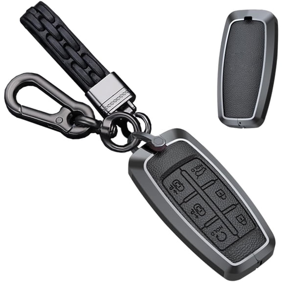 Key Fob Cover Compatible with Genesis G70 G80 G90 GV70 GV80 GV90 2017-2020 4 Button Keychain Case Holder Protector,A Leather-keychain-black