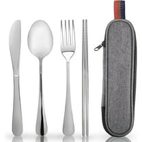 jimin Travel Utensils with Case, Portable Silverware Set for Work, Stainless Steel Reusable Travel Cutlery Set, Fork and Spoon Set for Camping, Picnic, Gadgets, Lunch Box for Men, Black