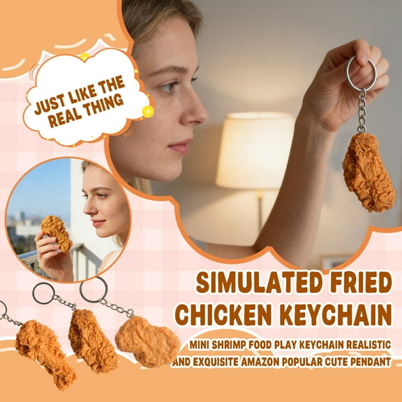 Imitation Food Keychain Fried Chicken Nuggets Wing Keychain for Handbag Purse Car Accessories Collectible, 3.35" A