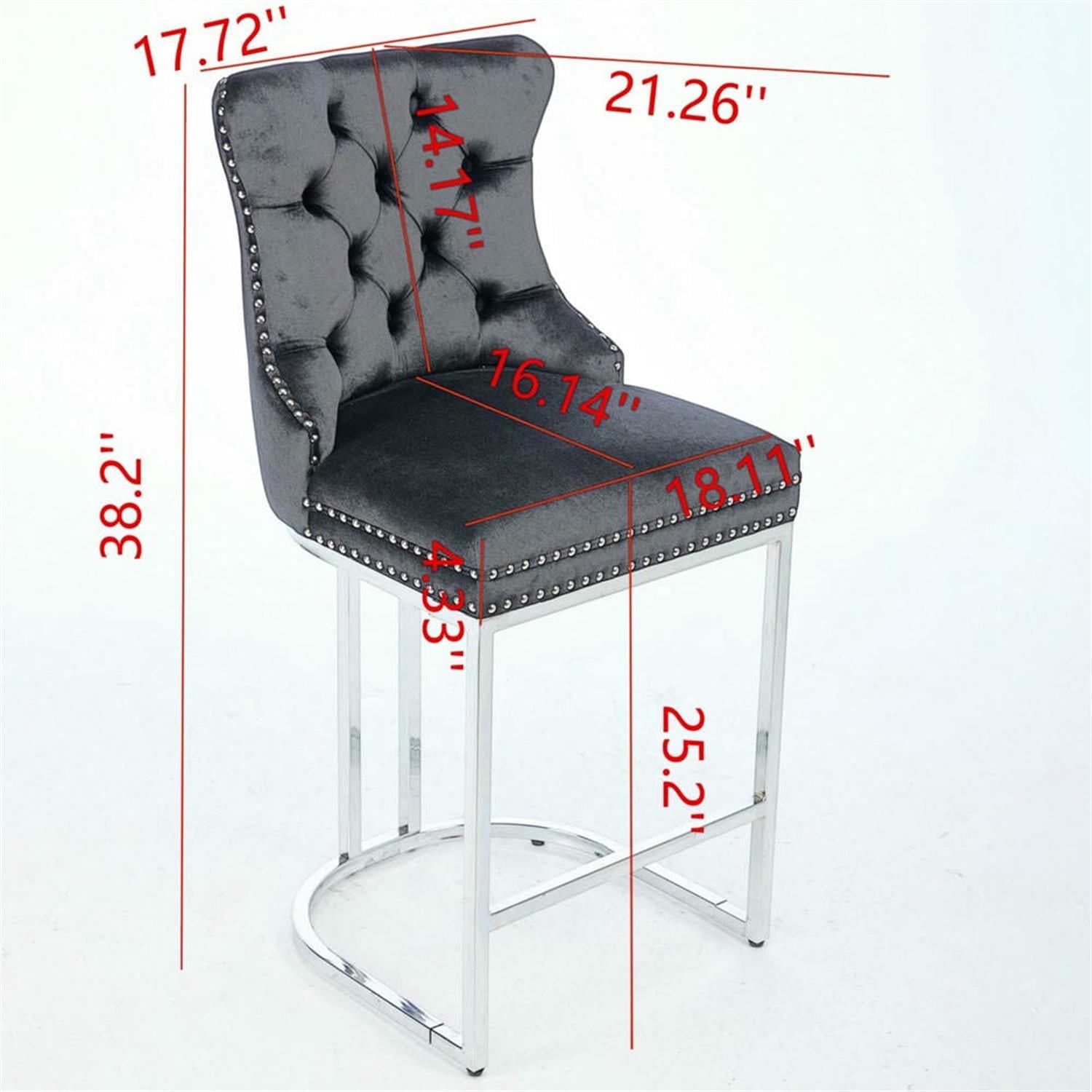 Demi Bonn 38" Counter Height Bar Stools Set of 2, Velvet Barstools with Button Back, Kitchen Island Countertop Chairs for Dining Room, Blue