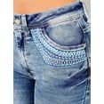 thumbnail image 3 of ROAD MARKINGS Women's Bootcut Jeans with Embroidered Pockets, Light Blue Distressed Denim, Western Style (US, Alpha, Small, Regular, Regular, Light Blue), 3 of 4