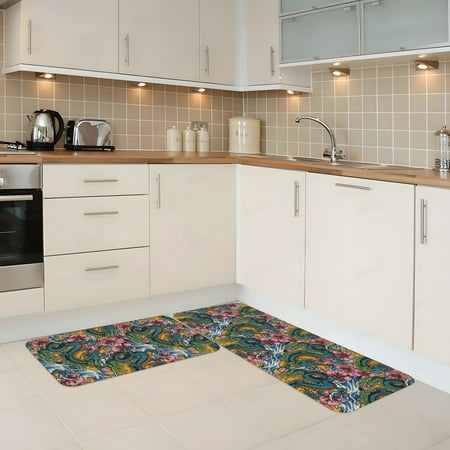 

Kitchen Mats for Floor 2 Piece - Green Cool Dragon Anti Fatigue Mats for Kitchen Floor Kitchen Rugs Non Slip Washable Mat for Home Kitchen Decor