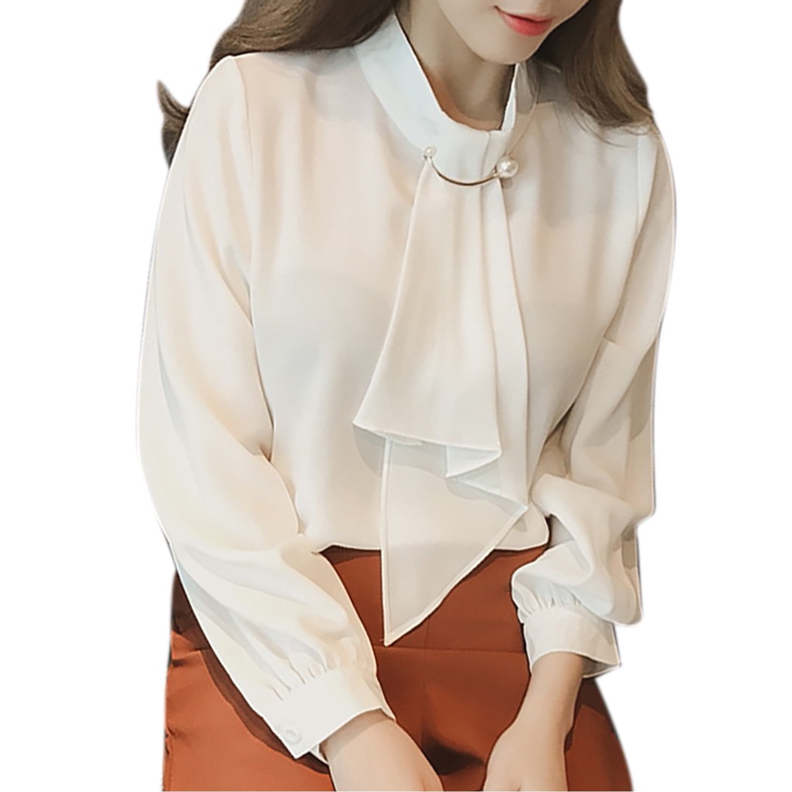 KmaiSchai Long Sleeve Shirts For Women Womens Casual Button Shirts Casual Shirt Spring Shirt Solid Color Ring Button Sleeve Long Sleeve Shirt Chiffon Shirt Top Tan Work Top Women -