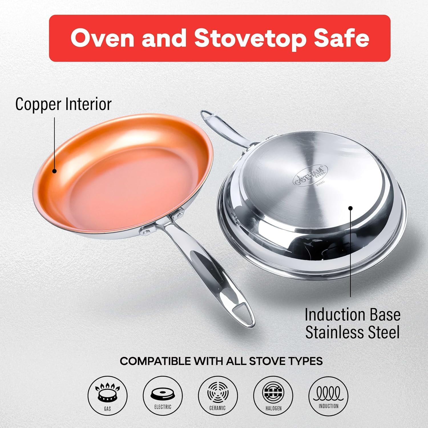 Gotham Steel Stainless Steel Nonstick Frying Pan Set, 10