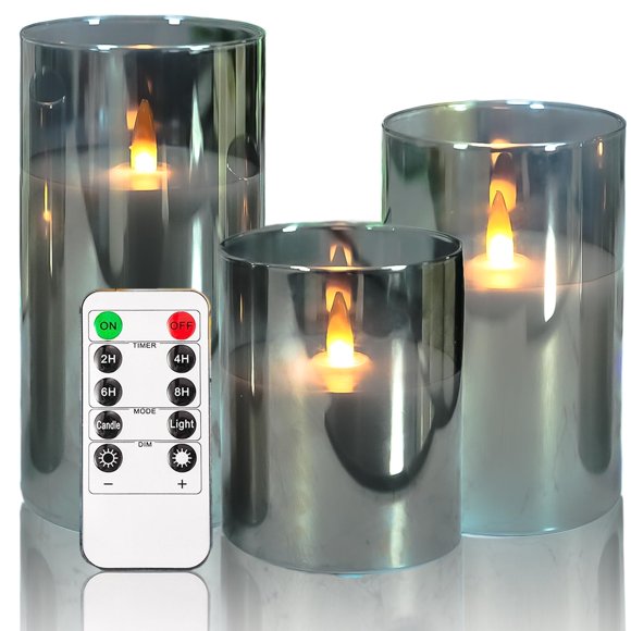 Juego de 3 velas LED de vidrio sin llama Lamp NICEME con control remoto