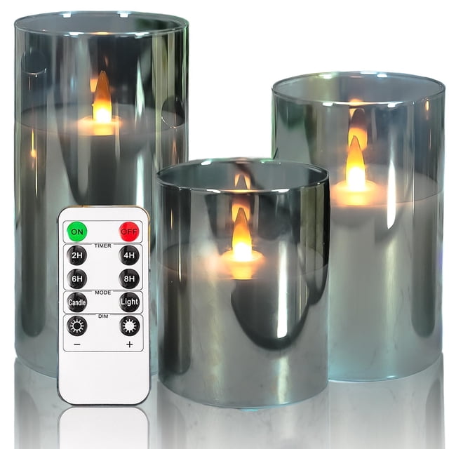 Juego de 3 velas LED de vidrio sin llama Lamp NICEME con control remoto